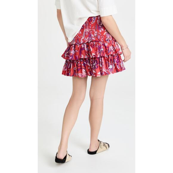 SUNDRY Floral Tiered Skirt Red Smocked Ruffle Lightweight Women's 1 / US S - Picture 3 of 14